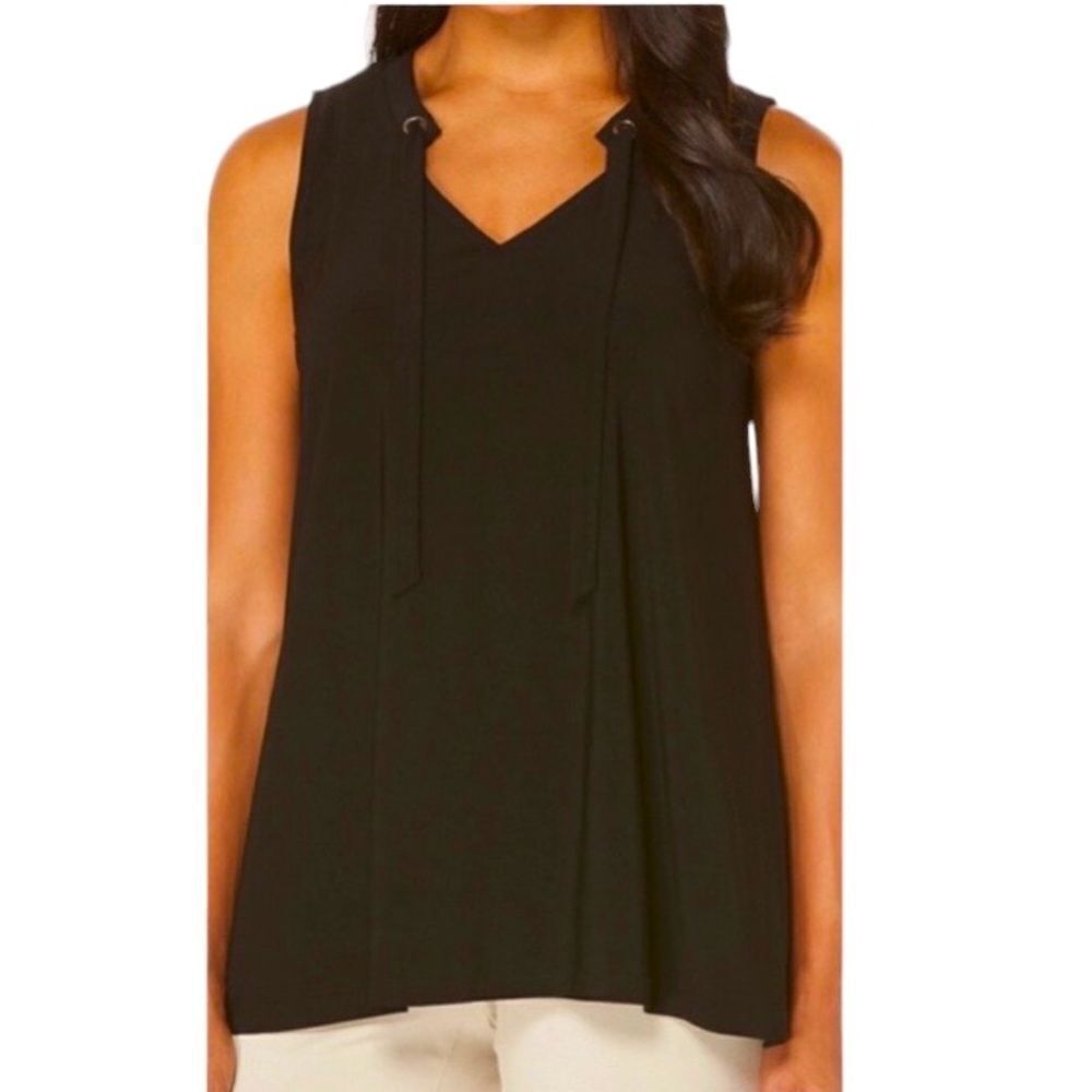 Rafaella Women’s V-Neck Tie Contemporary Classic Black Sleeveless Top Size Large